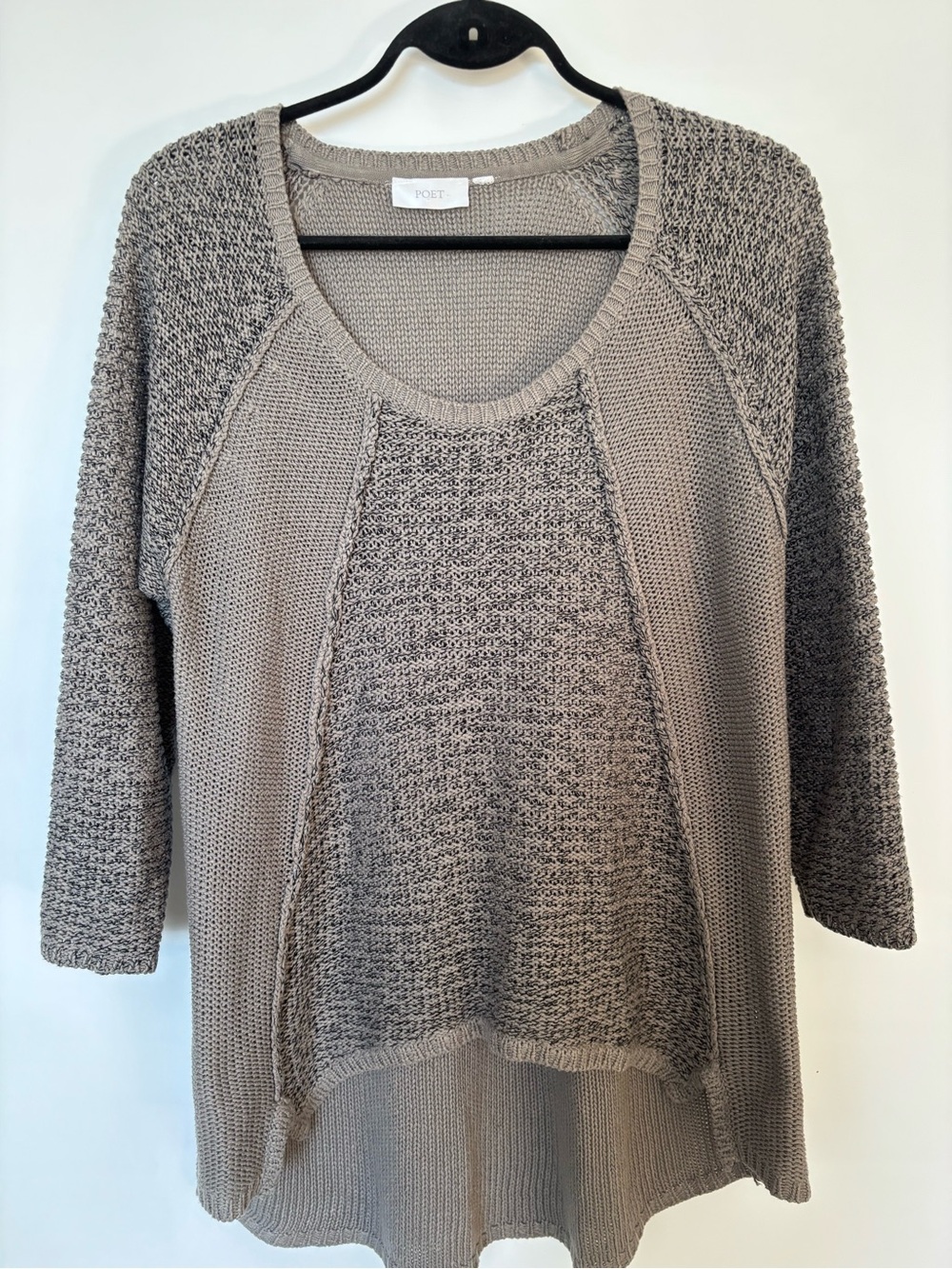 Khaki green Scoop Neck Mixed-Knit Sweater